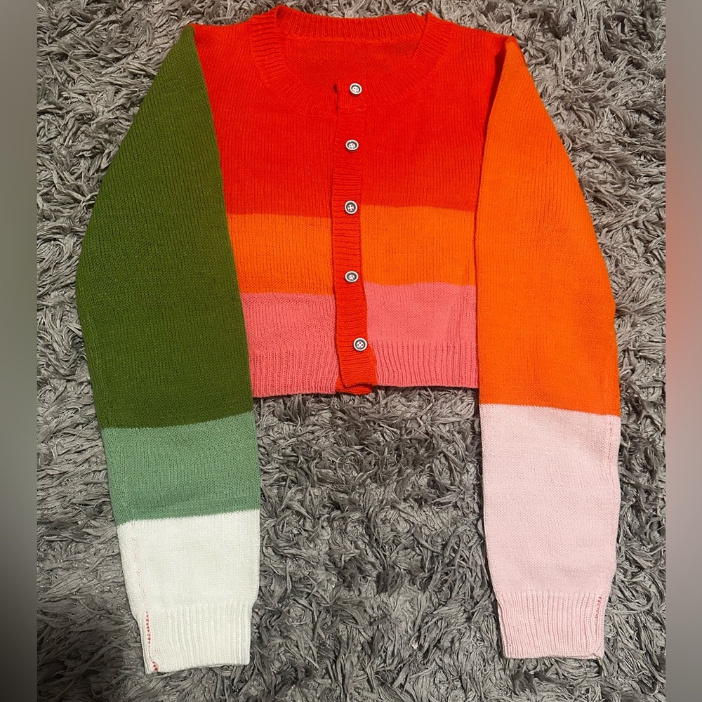 Multi Color Summer Long Sleeve Sweater Lightweight Medium Size